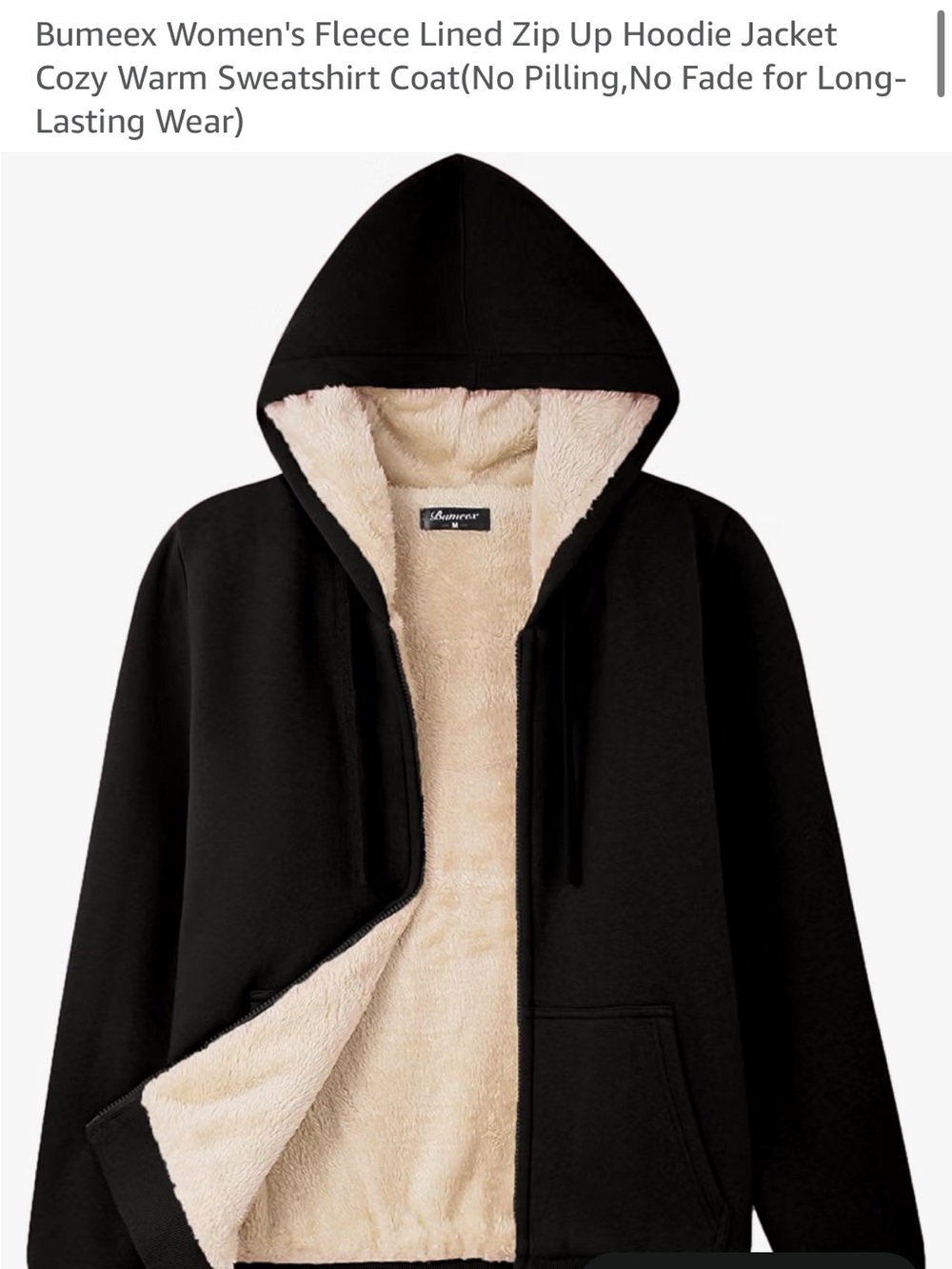 Women’s Black Sherpa-Lined Zip Hoodie